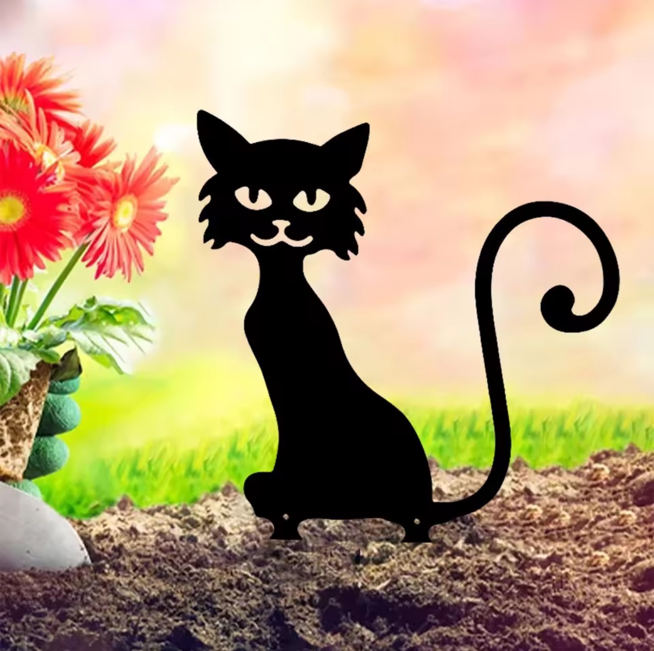 Patung Kucing Hitam Berbulu ya - Bonsai Garden Decor ulasan dan harga